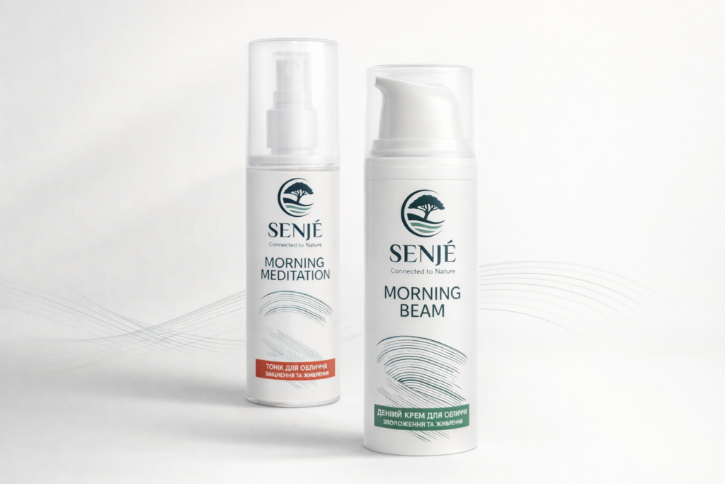 SENJÉ Morning Balance skincare bottles set focused on daily hydration and skin comfort